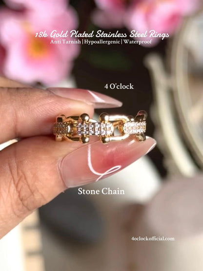 💍97: 18k gold plated Stainless steel Finger rings: Stone Chain✨