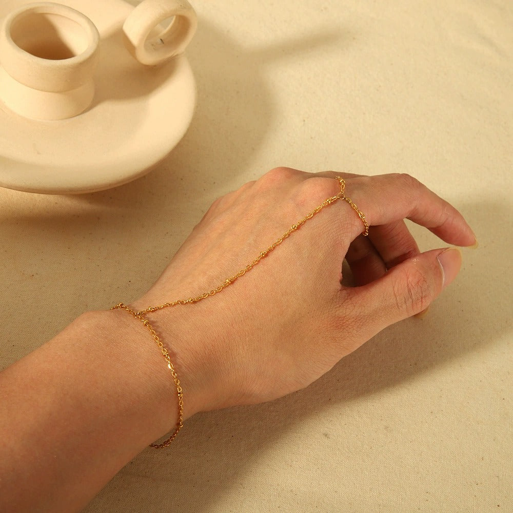 RB01: Stainless Steel Zircon Handchain: Gold Dot