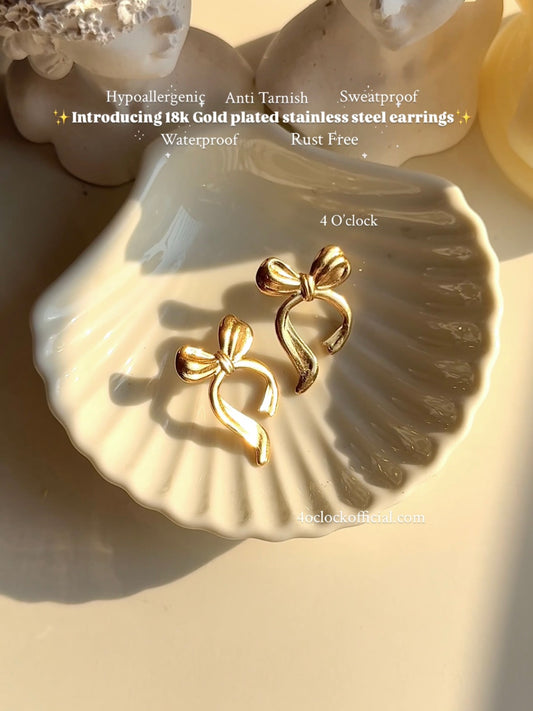 GE01 : Stainless Steel Earrings: Ribbon Bow