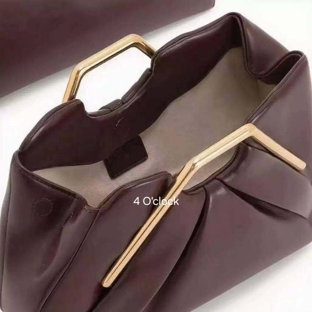 Metal Frame Handbag: Burgundy/Maroon
