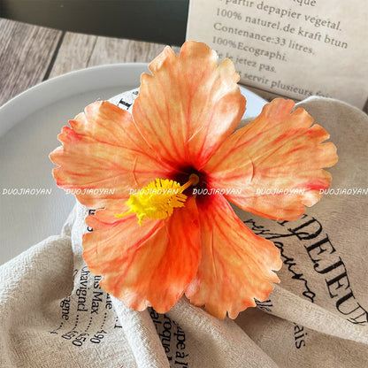 Hibiscus Flower Side Hair Clip: Orange