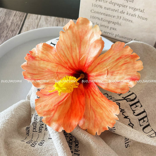 Hibiscus Flower Side Hair Clip: Orange
