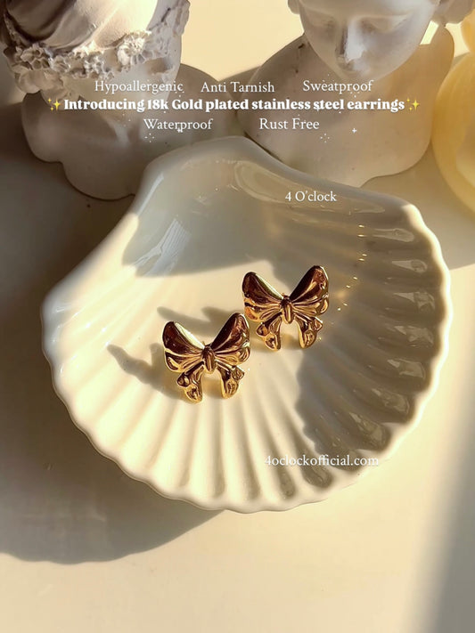 GE14: Stainless Steel Earrings: Golden Bow