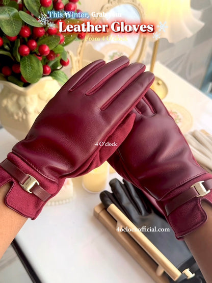 Leather Hand Gloves: Wine Red