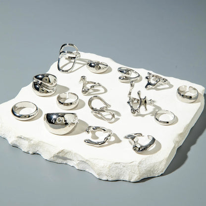 ✨RS55: Maximalistic Finger Ring Sets (Silver) - 15pcs (Adjustable-Non adjustable mixed sizes)