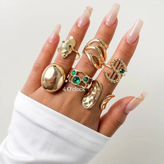 ✨RS42: Maximalistic Finger Ring Sets (Golden) - 6pcs (Adjustable-Non adjustable mixed sizes)