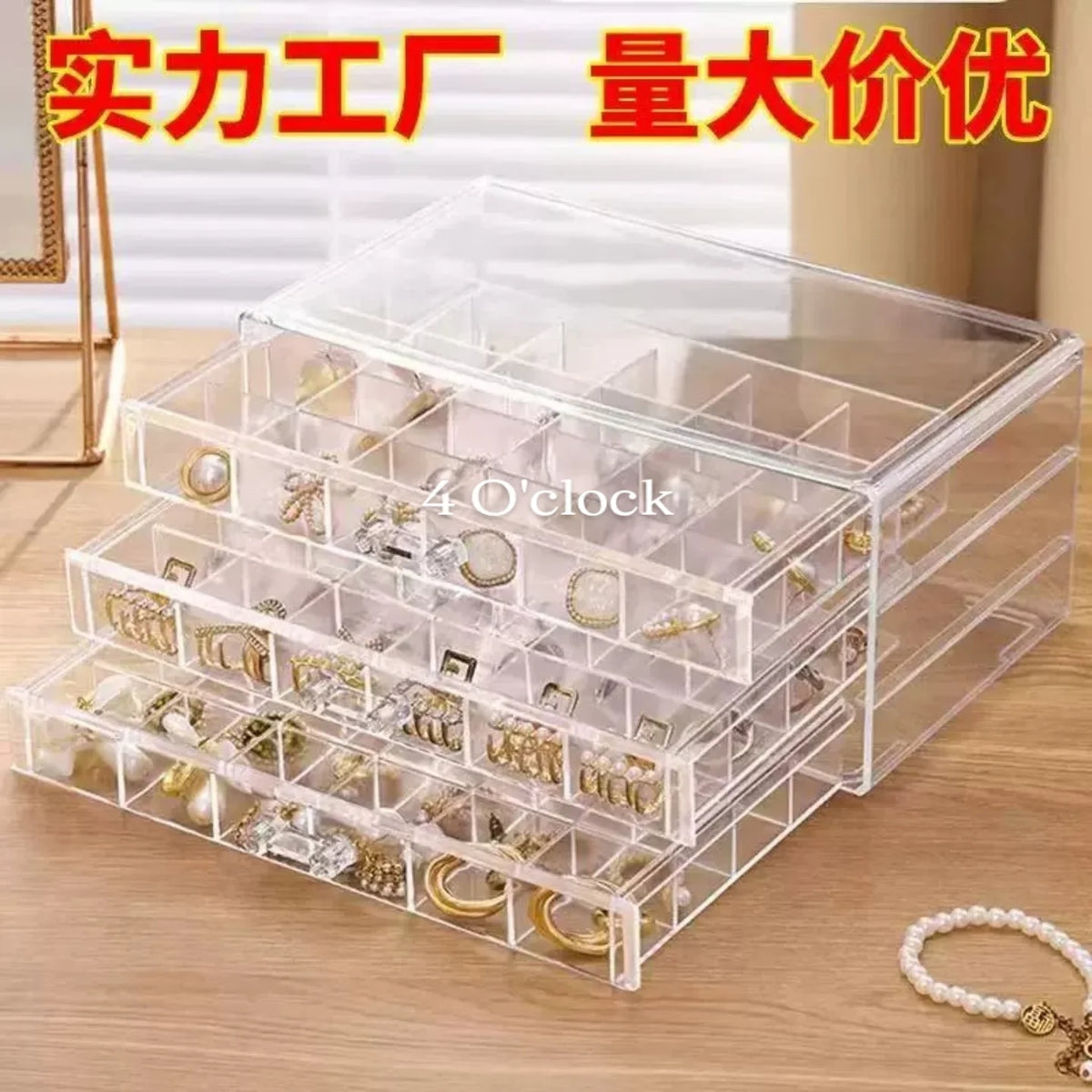 OG6: Transparent 3-Layer Jewellery Organizer Box: Transparent (72 grid)