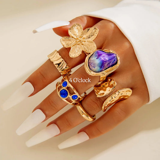 ✨RS59: Maximalistic Finger Ring Sets (Golden) - 6pcs (Full set adjustable)